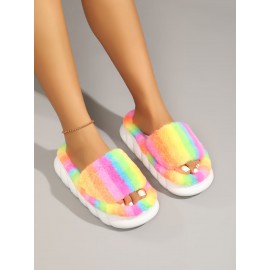 Color Block Fluffy Bedroom Slippers