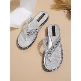 Chain & Rhinestone Detail Flip-Flops