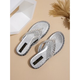 Chain & Rhinestone Detail Flip-Flops