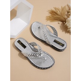 Chain & Rhinestone Detail Flip-Flops