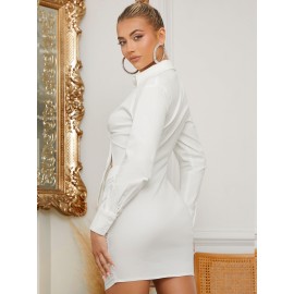 Tie Front Cutout Ruched Shirt Dress