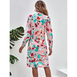 Allover Print Twist Front Shirt Dress