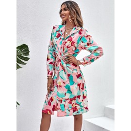 Allover Print Twist Front Shirt Dress