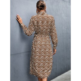 Wave Striped Print Wrap Knot Dress