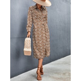 Wave Striped Print Wrap Knot Dress