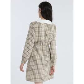 Plaid Peter Pan Collar Button Through Dress