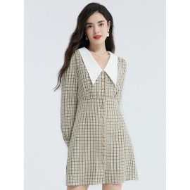 Plaid Peter Pan Collar Button Through Dress