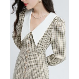 Plaid Peter Pan Collar Button Through Dress