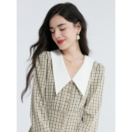 Plaid Peter Pan Collar Button Through Dress