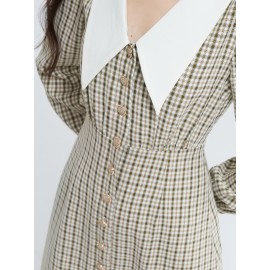 Plaid Peter Pan Collar Button Through Dress