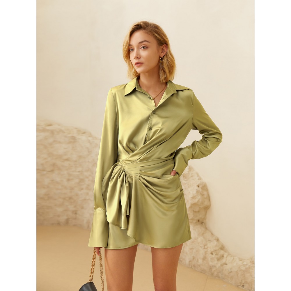 Solid Ruched Shirt Dress