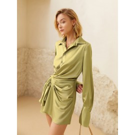 Solid Ruched Shirt Dress