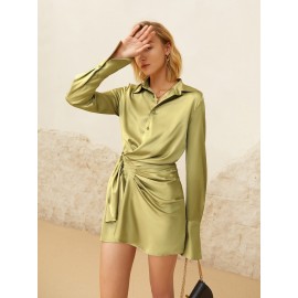 Solid Ruched Shirt Dress