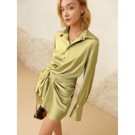 Solid Ruched Shirt Dress