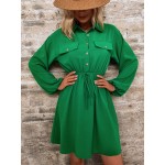 Flap Pocket Fake Drawstring Shirt Dress