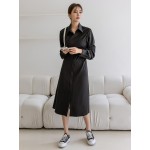 Solid Button Front Tie Back Shirt Dress