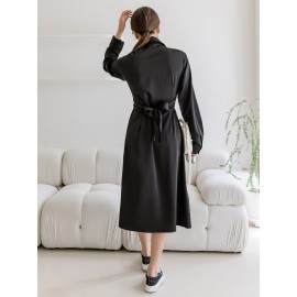 Solid Button Front Tie Back Shirt Dress