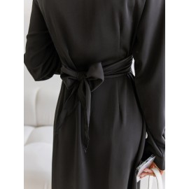 Solid Button Front Tie Back Shirt Dress