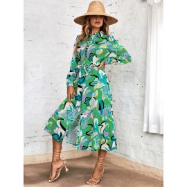 Floral Print Belted Shirt Dress