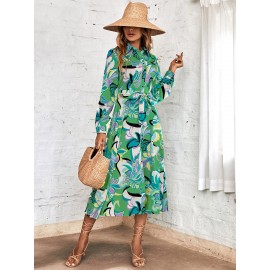 Floral Print Belted Shirt Dress