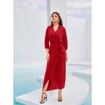 Lantern Sleeve Knot Side Wrap Dress