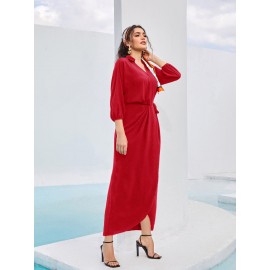 Lantern Sleeve Knot Side Wrap Dress