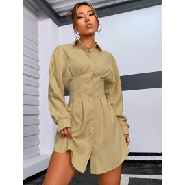 Solid Button Front Shirt Dress