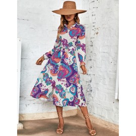 Random Floral Print Belted Shirt Dress