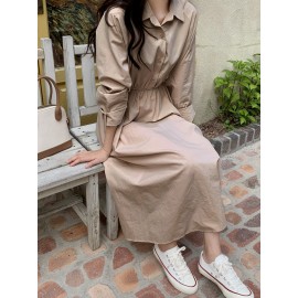 Solid Button Front Shirt Dress