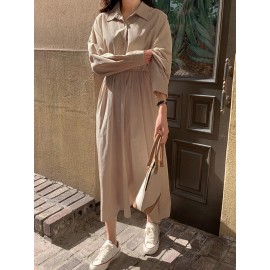 Solid Button Front Shirt Dress