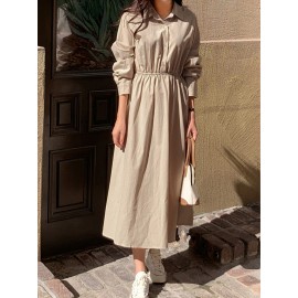 Solid Button Front Shirt Dress