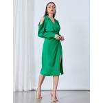 Cold Shoulder Surplice Front Ruched Split Hem Dress