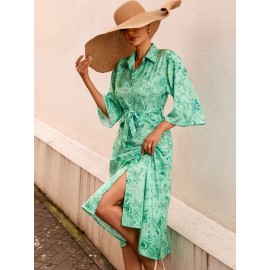 Paisley Print Belted Shirt Dress