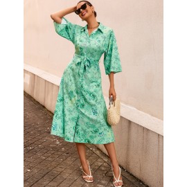 Paisley Print Belted Shirt Dress