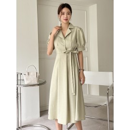 Puff Sleeve Knot Detail Shirt Dress