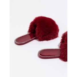 Rhinestone Decor Fluffy Slides