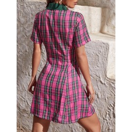 Plaid Button Front Shirt Dress