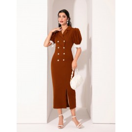 Modely Contrast Schiffy Ruffle Cuff Double Breasted Placket Dress