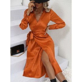 Solid Wrap Knot Side Satin Dress