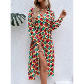 Allover Print Wrap Knot Side Dress