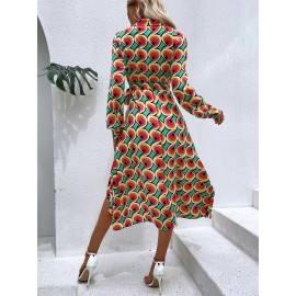 Allover Print Wrap Knot Side Dress