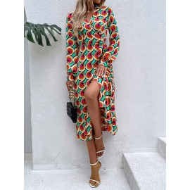 Allover Print Wrap Knot Side Dress