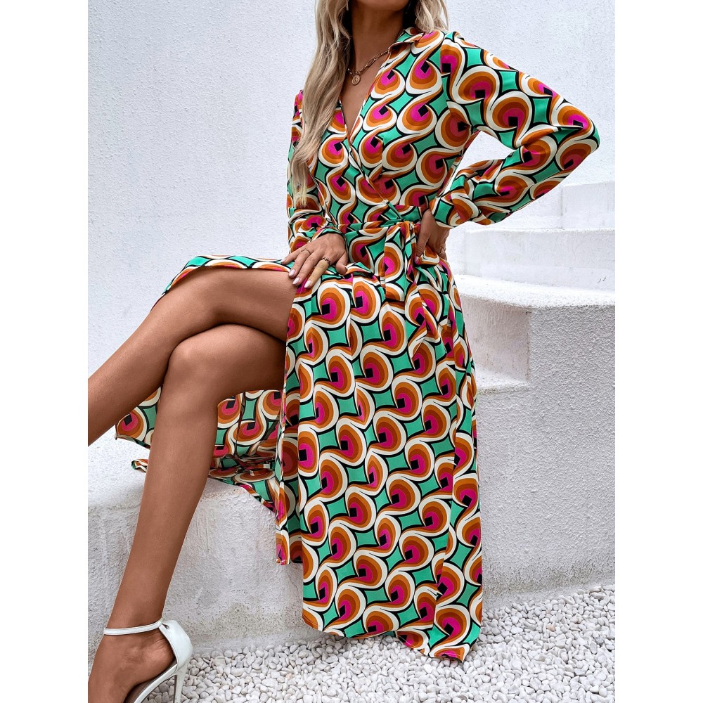 Allover Print Wrap Knot Side Dress