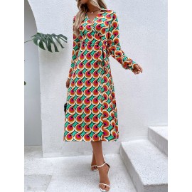 Allover Print Wrap Knot Side Dress