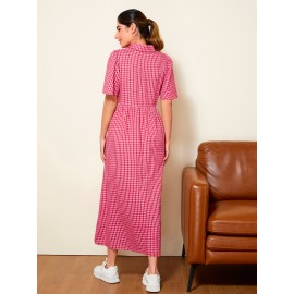 Modely Plaid Half Button Shirt Dress