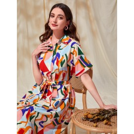 Modely Allover Print Belted Shirt Dress