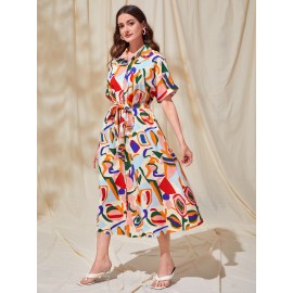 Modely Allover Print Belted Shirt Dress