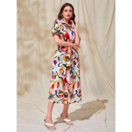 Modely Allover Print Belted Shirt Dress