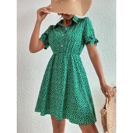 Floral Knot Cuff Button Front Shirt Dress