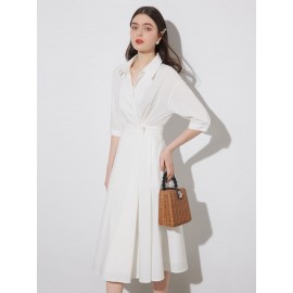 Solid Wrap Plicated Shirt Dress